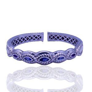 Vintage Sterling Silver Sapphire, Amethyst, CZ Cuff Bracelet